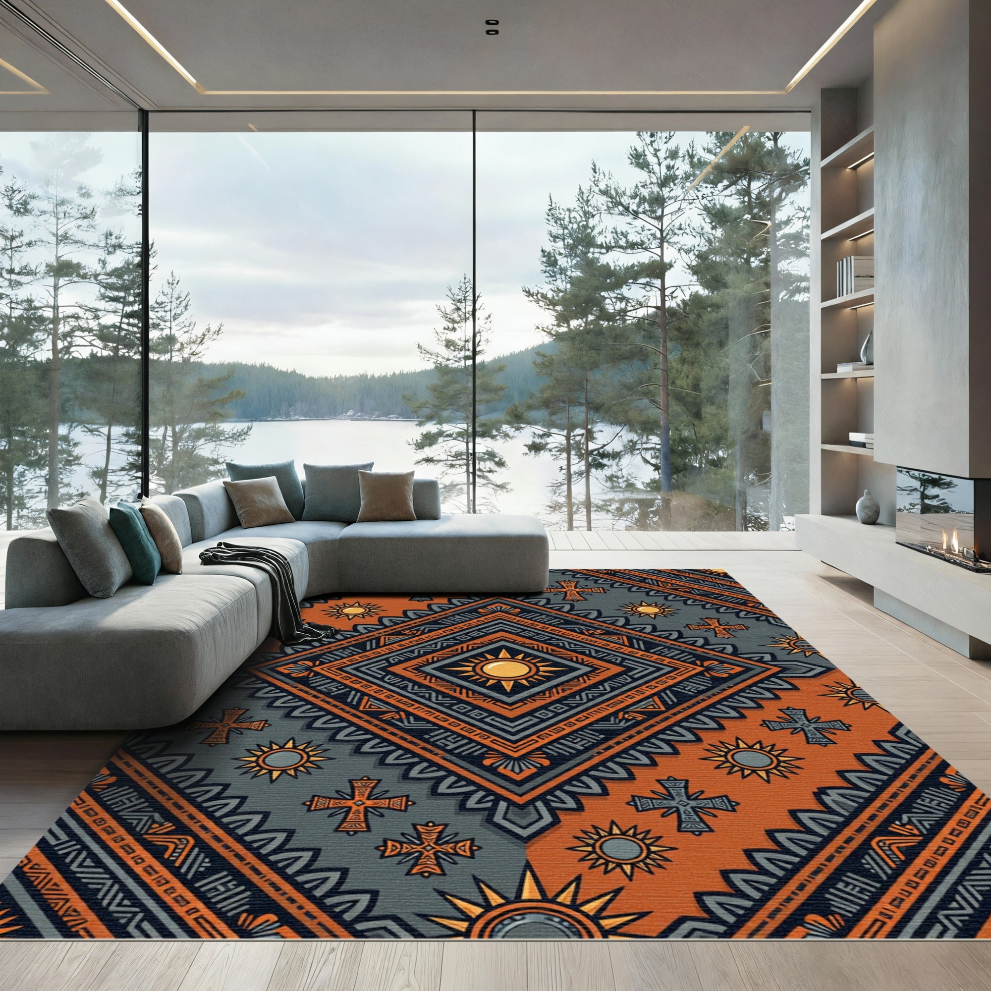 Earthy Orange Astral Diamond Cross Rug