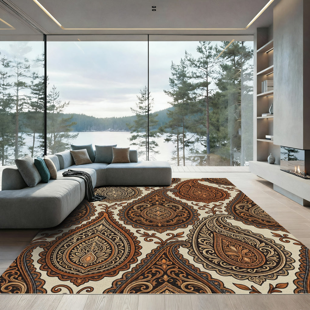 Ornate Amber Paisley Teardrop Rug