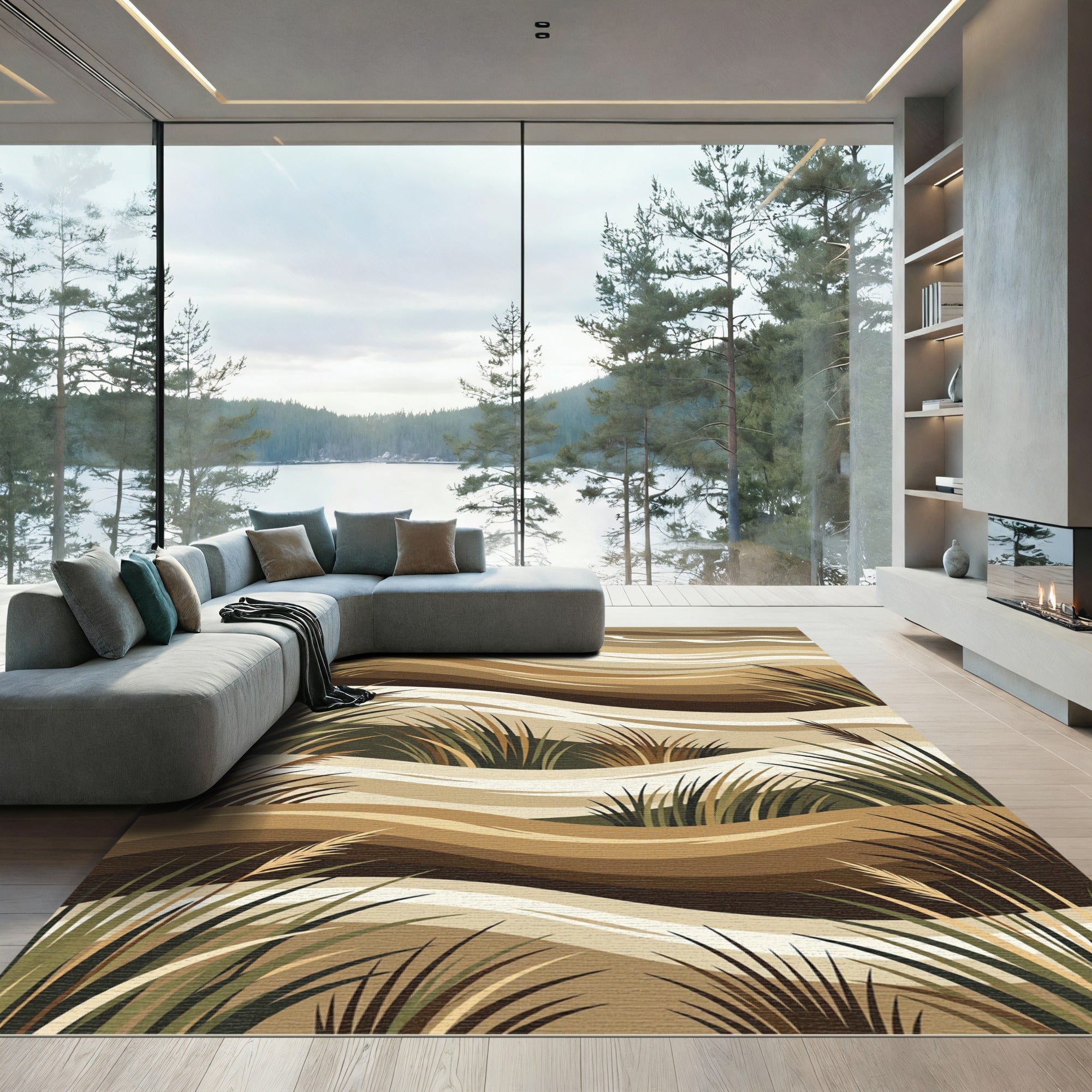 Earthy Tone Abstract Dune Grass Rug
