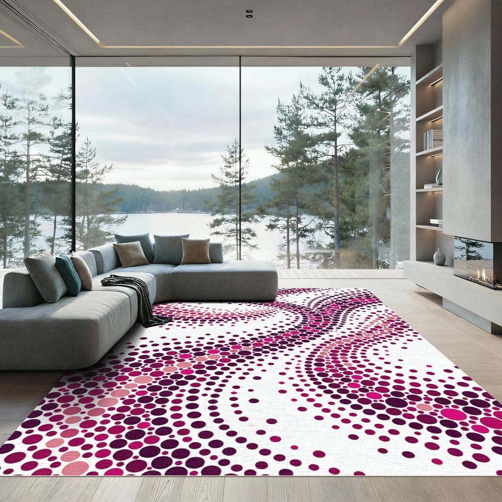 Crimson Pink Dot Gradient Swirl Rug