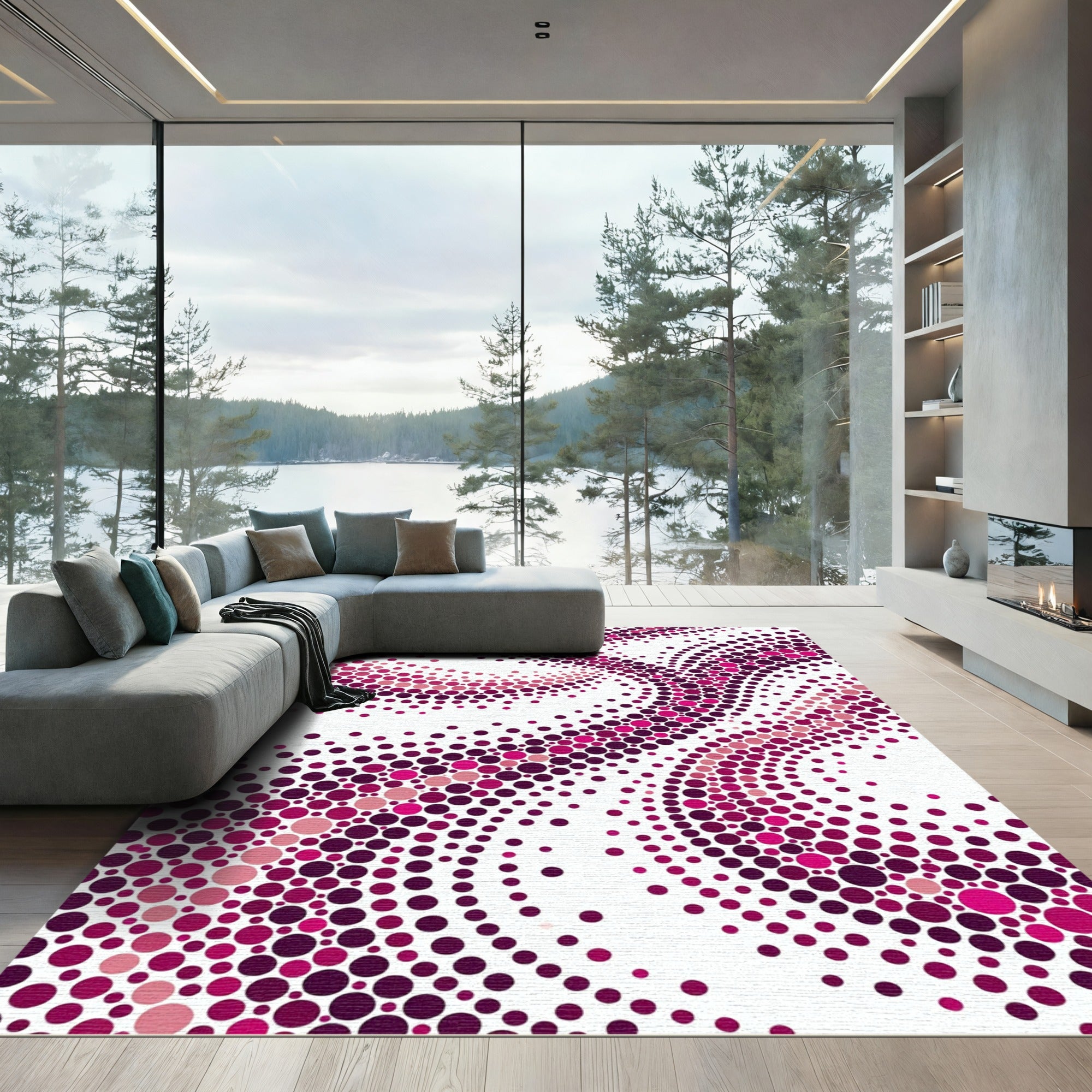 Crimson Pink Dot Gradient Swirl Rug
