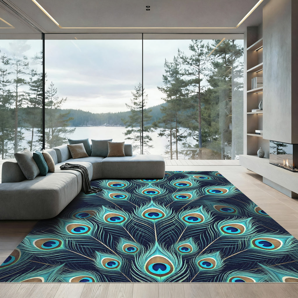 Emerald Peacock Feathers Art Deco Rug