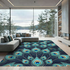 Emerald Peacock Feathers Art Deco Rug