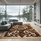 Ornate Copper Leaf Scroll Panel Rug
