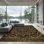 Golden Geometric Mandala Starburst Rug