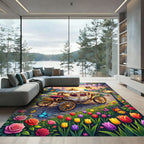 Whimsical Golden Carriage Butterfly Garden Rug