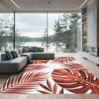 Coral Monstera Fern Lush Foliage Rug