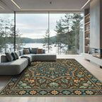 Intricate Sepia Teal Botanical Art Rug