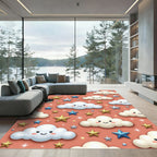 Whimsical Coral Celestial Clouds and Stars Rug