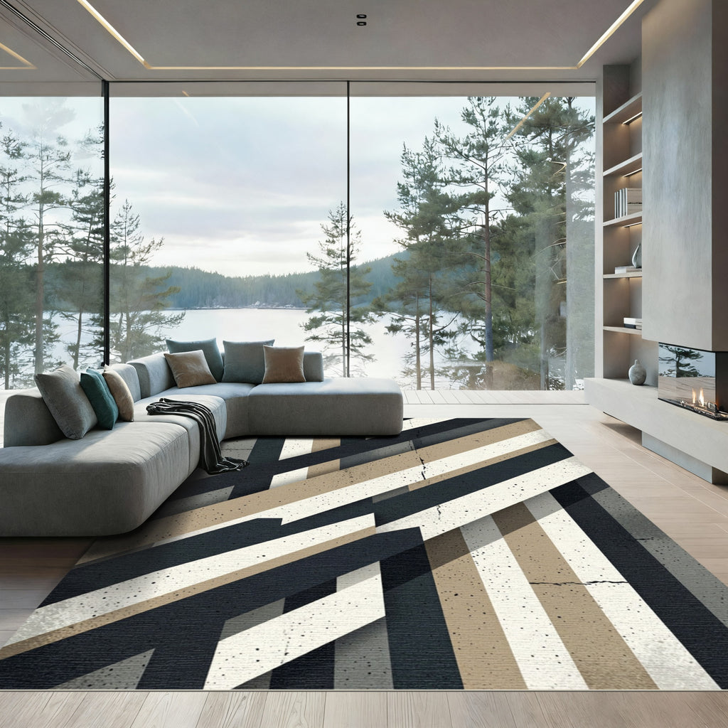 Modern Geometric Tonal Striped Art Rug