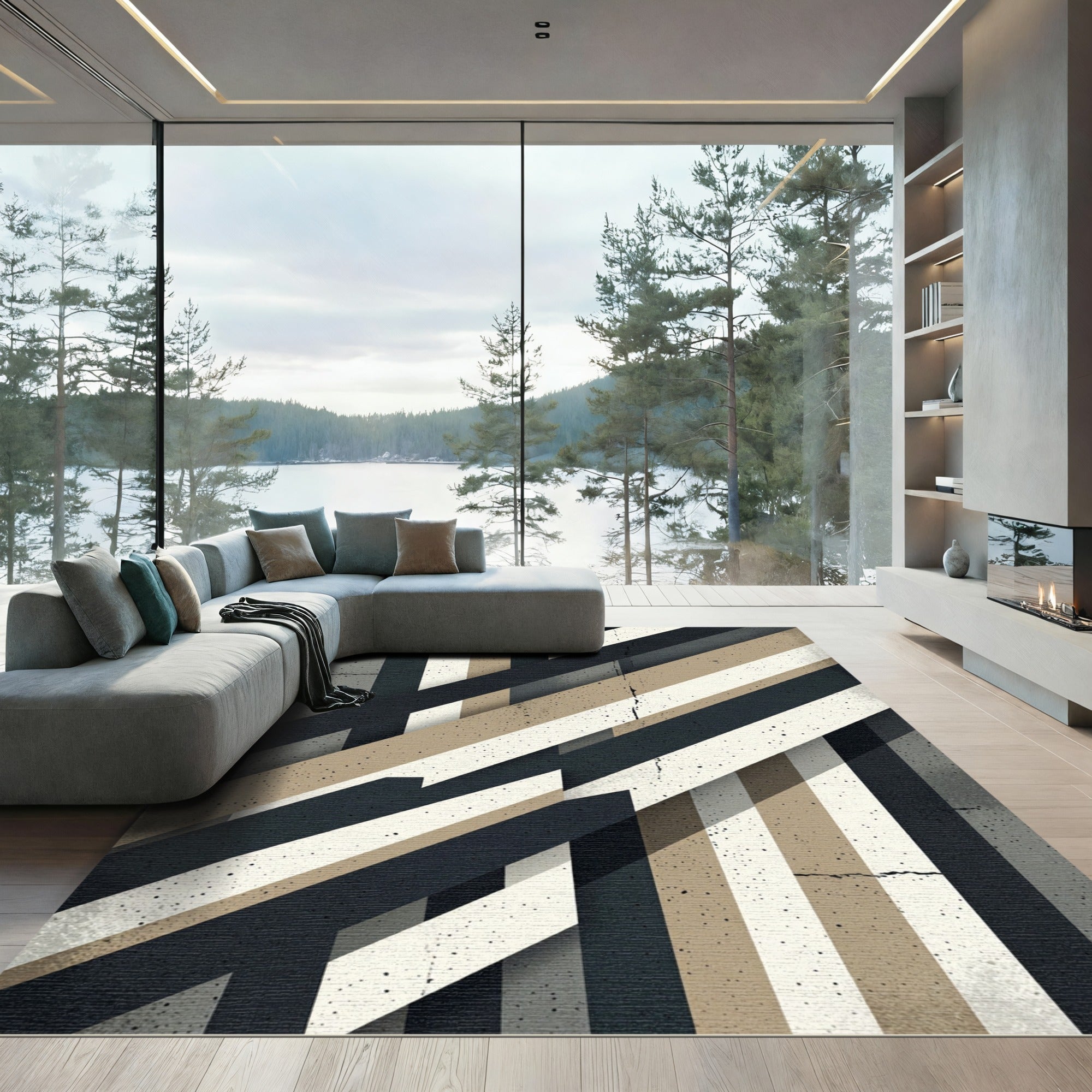 Modern Geometric Tonal Striped Art Rug
