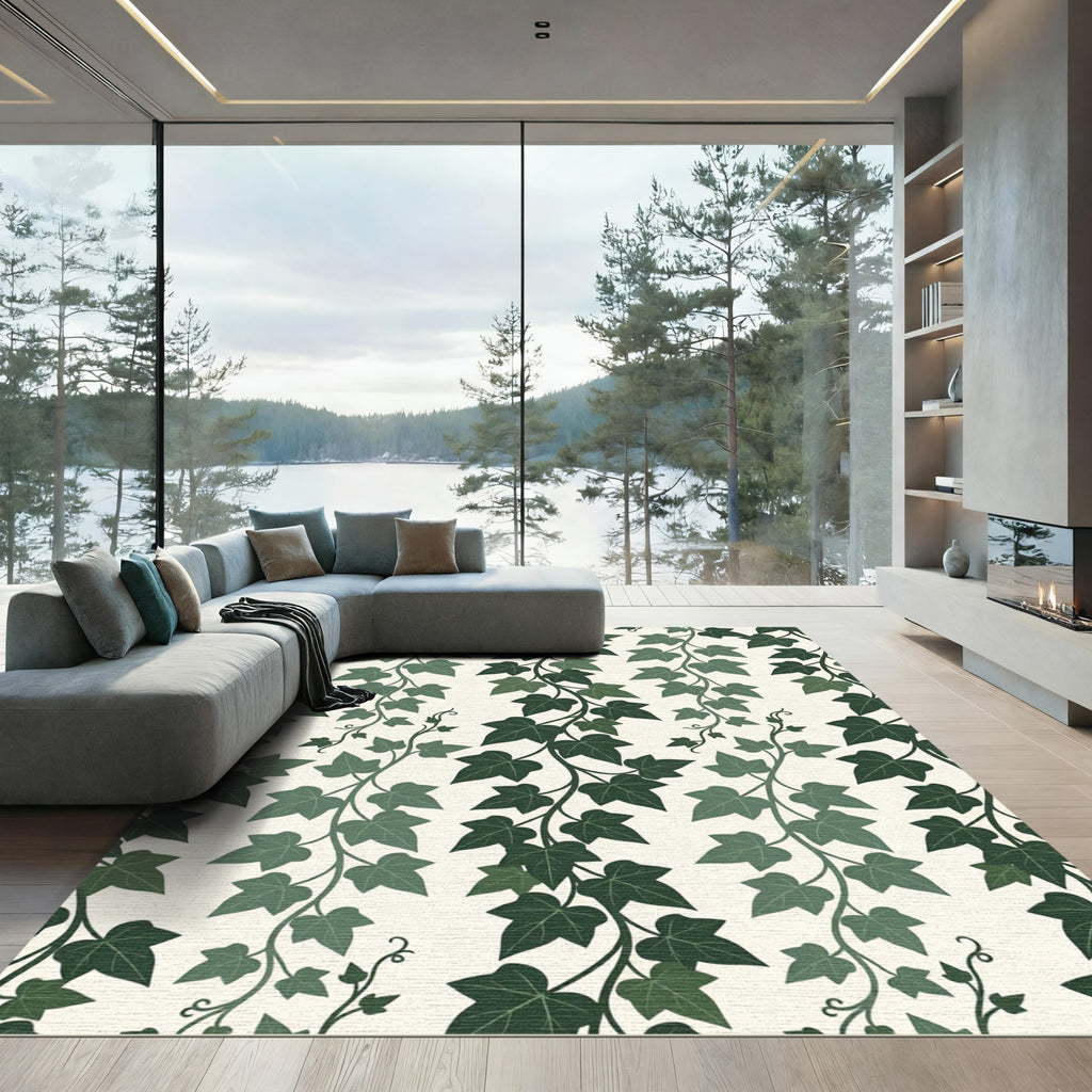 Lush Forest Green Ivy Vertical Vine Rug