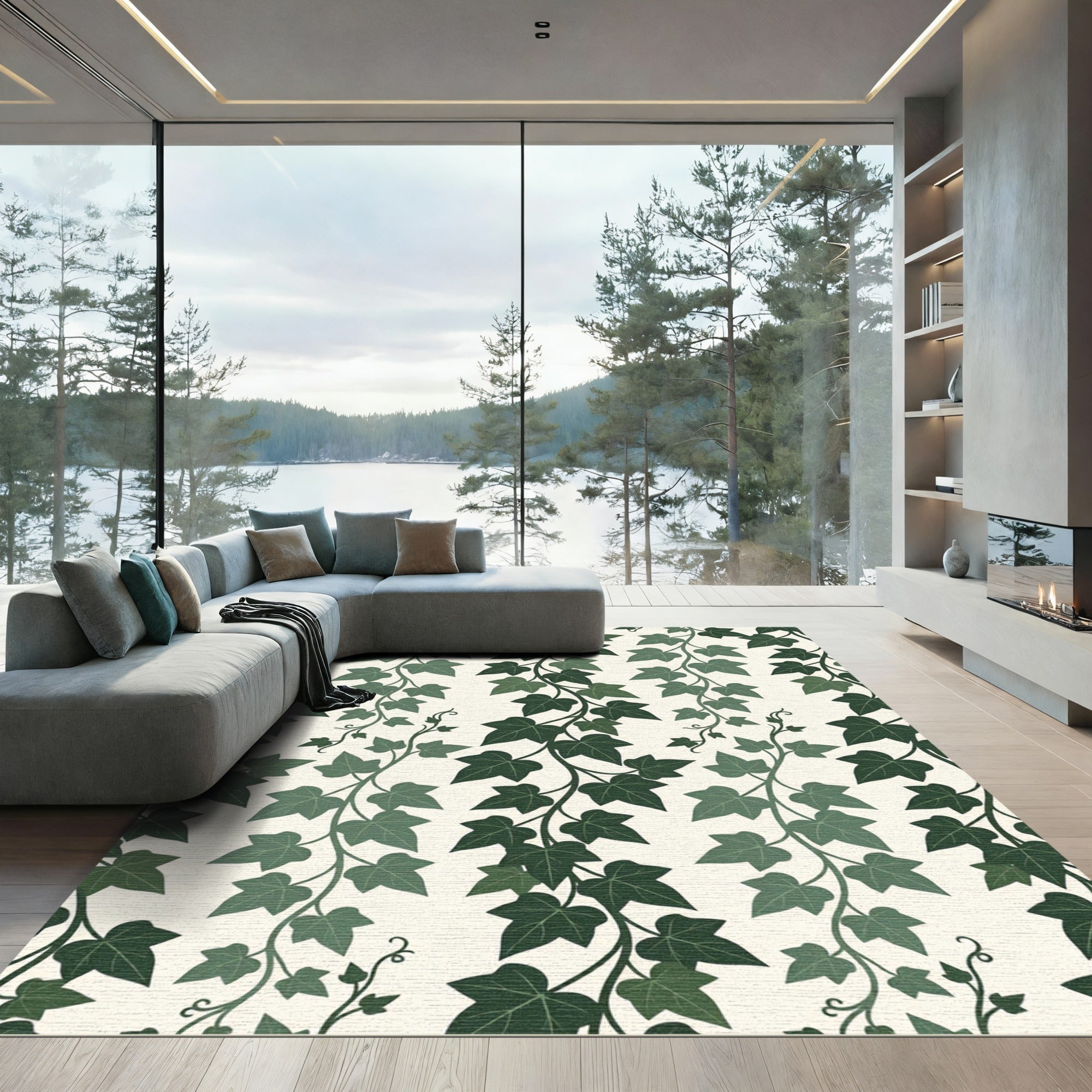 Lush Forest Green Ivy Vertical Vine Rug
