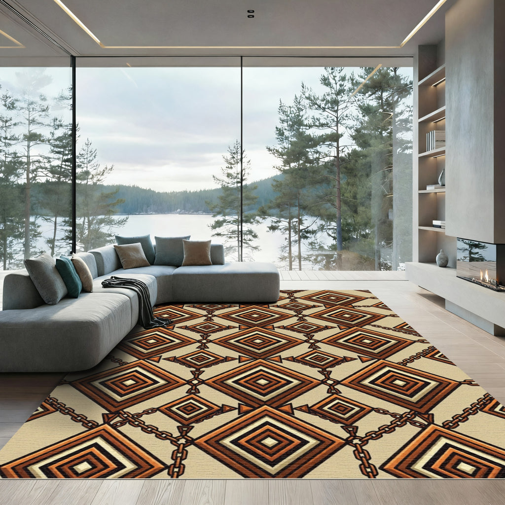 Geometric Bronze Diamond Chain Link Rug
