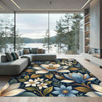 Exotic Blue White Magnolia Botanical Garden Rug