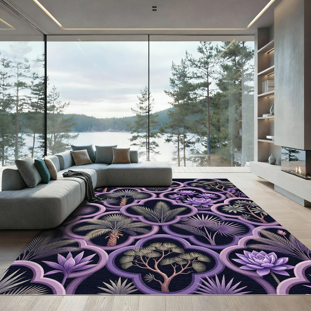 Purple Botanical Trellis Arrangement Rug