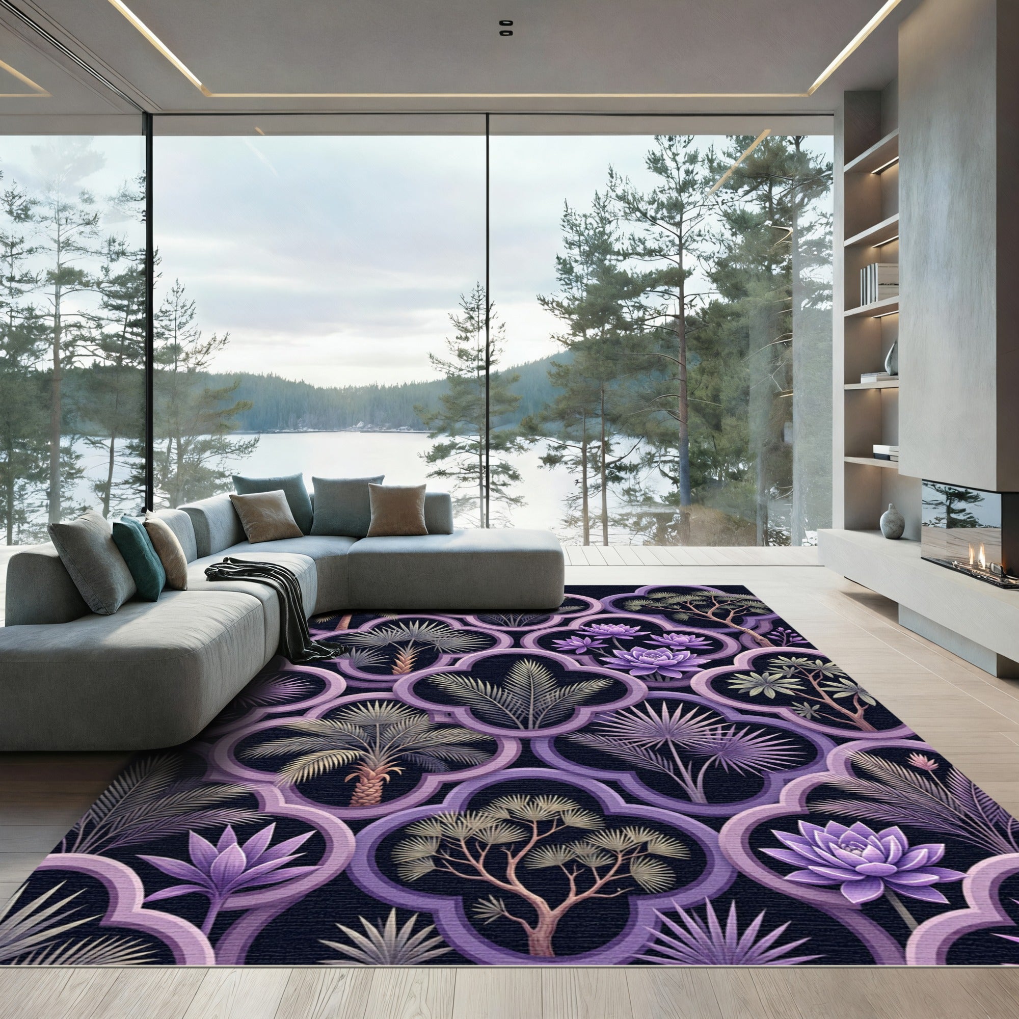 Purple Botanical Trellis Arrangement Rug