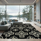 Dark Gray Compass Cross Mosaic Rug