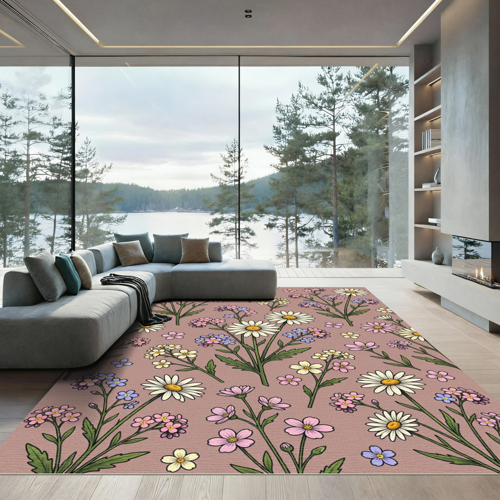 Whimsical Floral Meadow Garden Rug