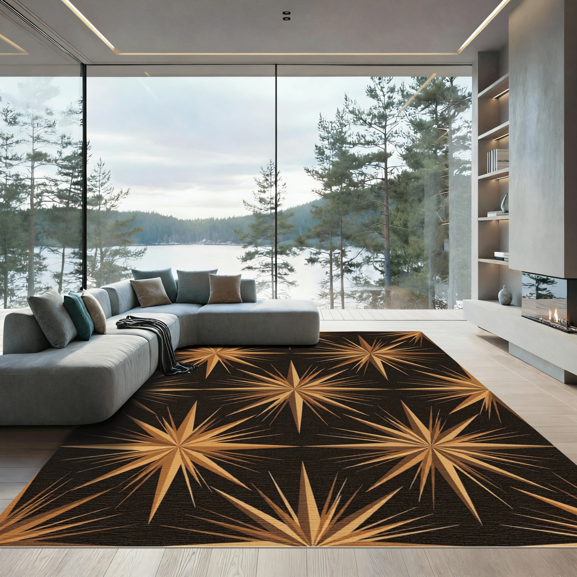 Golden Starburst Geometric Backdrop Rug