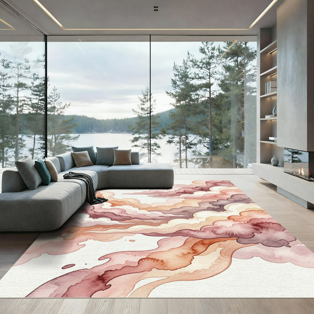 Watercolor Blush and Terracotta Cloudscape Rug