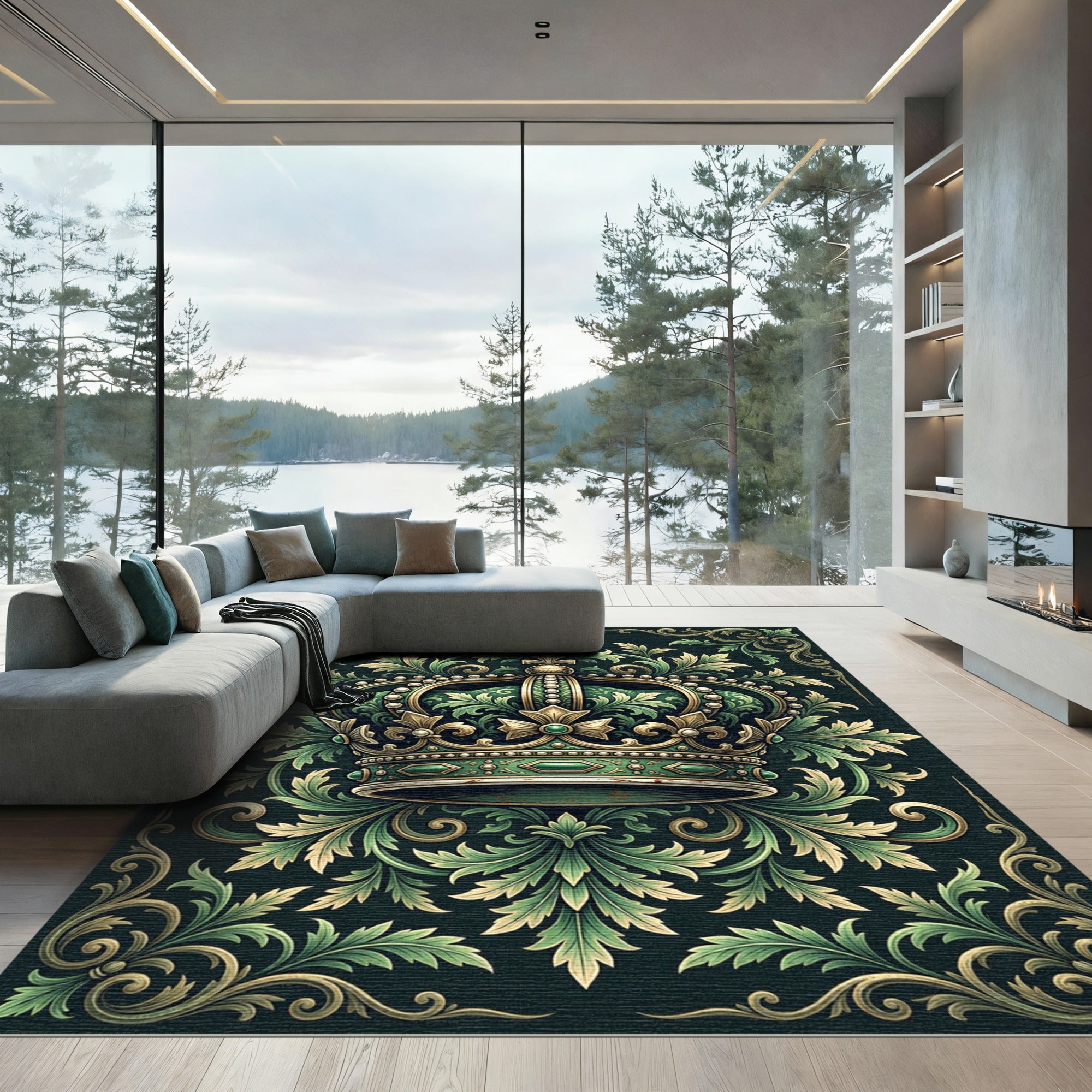 Emerald Crown Regal Acanthus Scroll Rug