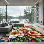 Vibrant Peach White Garden Floral Bloom Rug