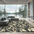 Earthy Tan Vine Scroll Floral Rug