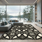 Ornate Monochrome Damask Lattice Scroll Rug