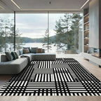 Modern Monochrome Grid Geometric Linear Area Rug