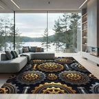 Industrial Metallic Gear Mechanical Bronze Art Rug