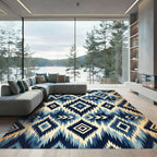 Navy Blue Geometric Aztec Diamond Rug