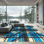 Bold Blue Geometric Tartan Cross Hatch Rug