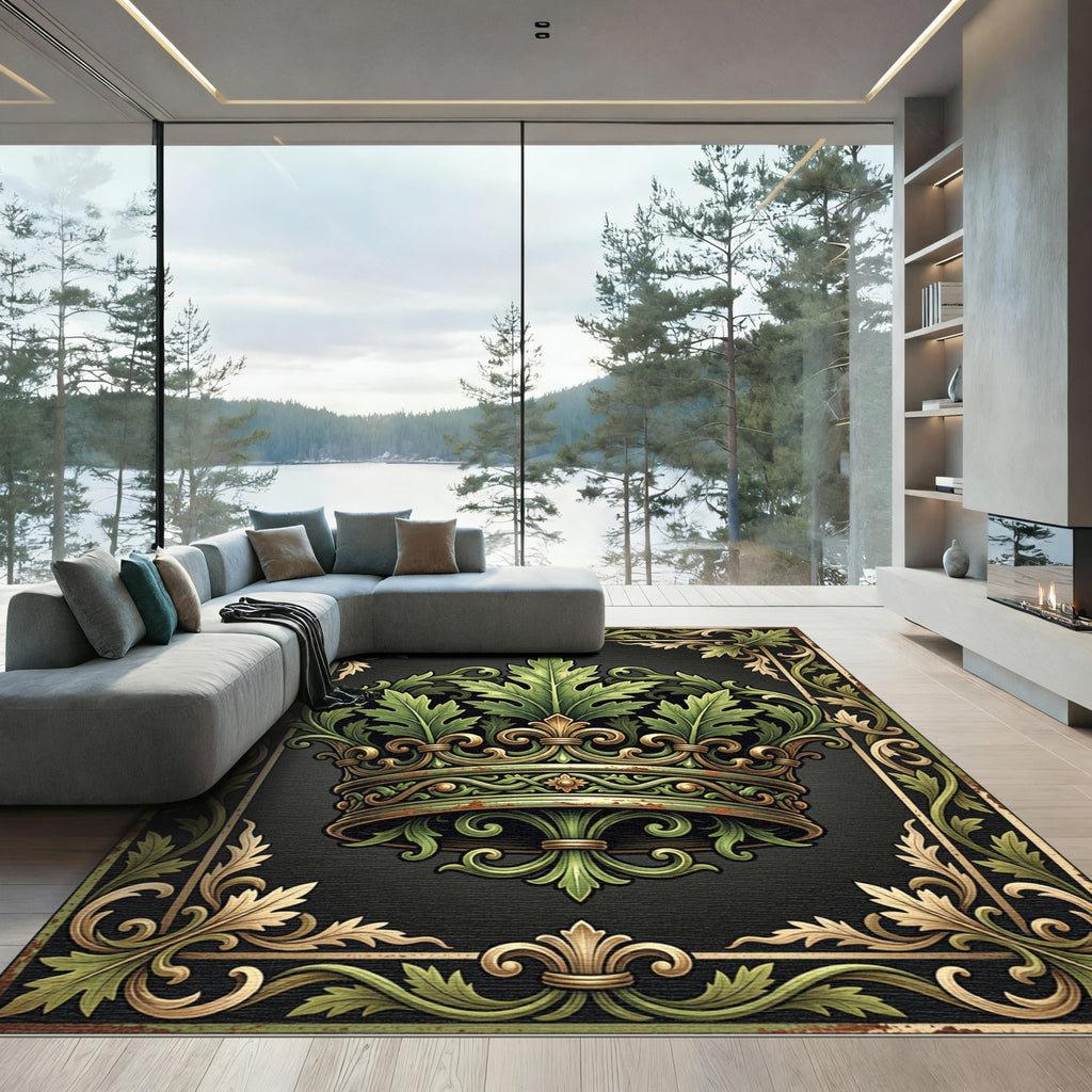 Ornate Green Acanthus Leaf Crown Rug