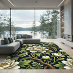 Elegant White Peony Green Bird Tapestry Rug