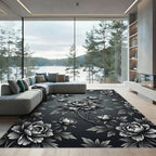 Monochromatic Peony Branches Floral Rug