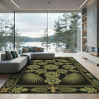 Olive Green Floral Fan Border Rug