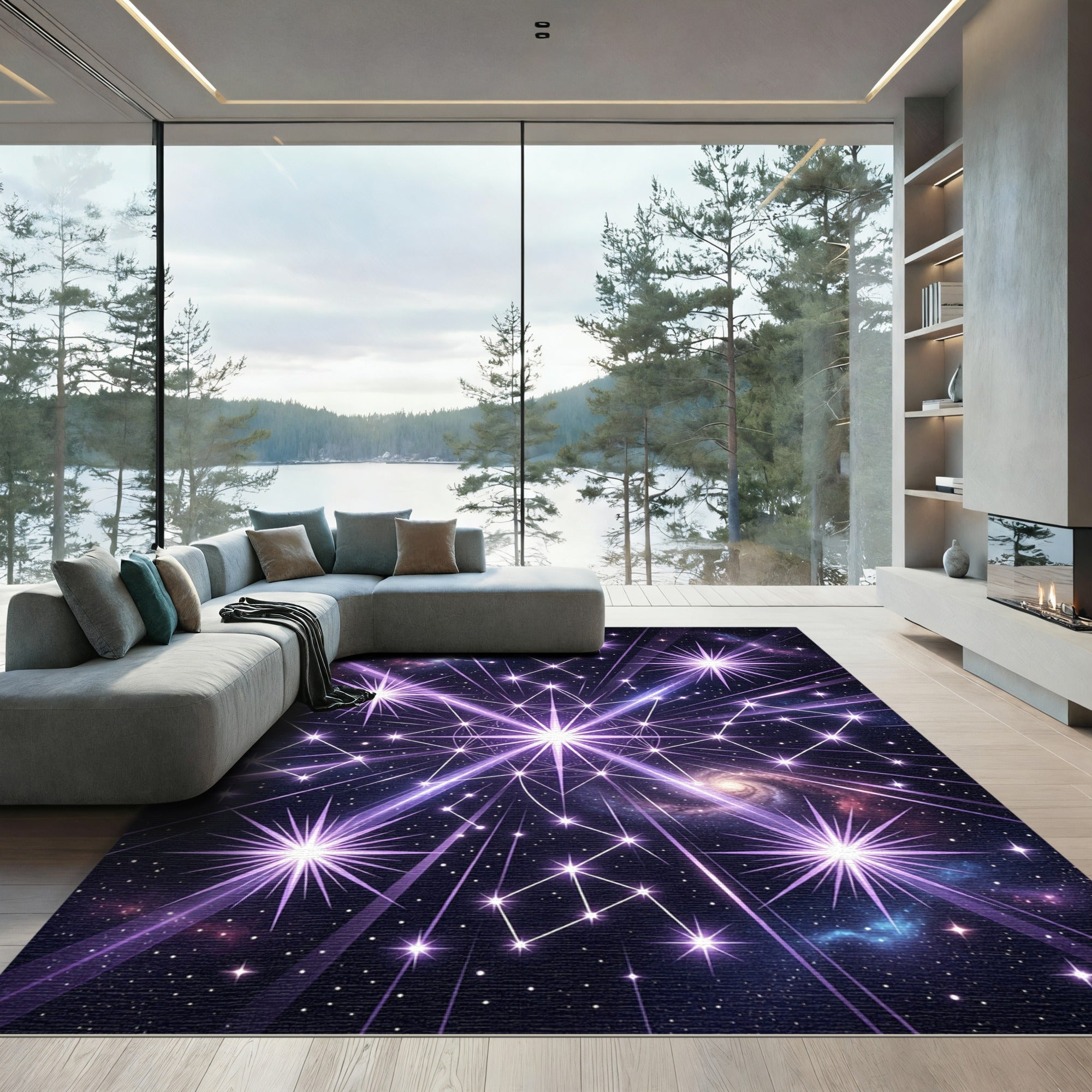 Celestial Starburst Geometric Constellation Rug