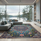 Elegant Floral Medallion Azure Teal Rug