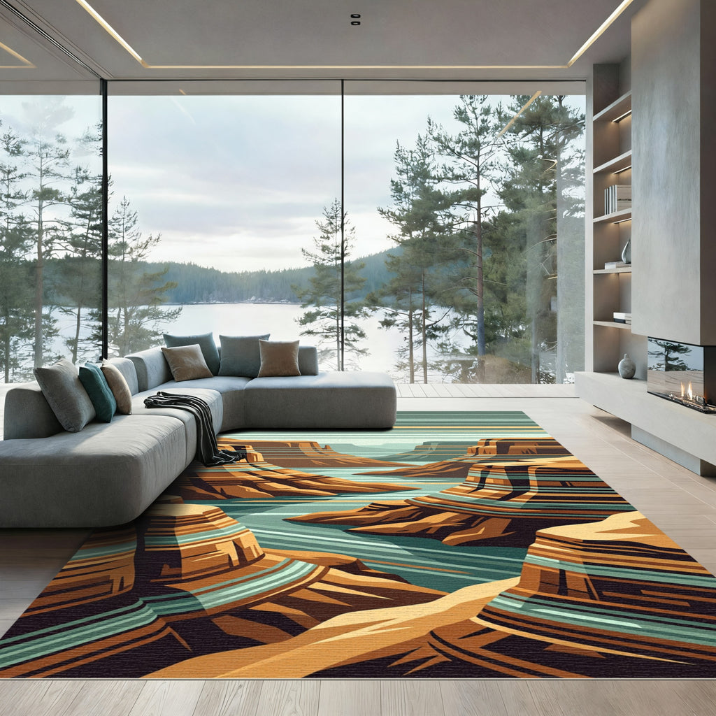 Earthy Canyon Striped Layered Landscape Rug