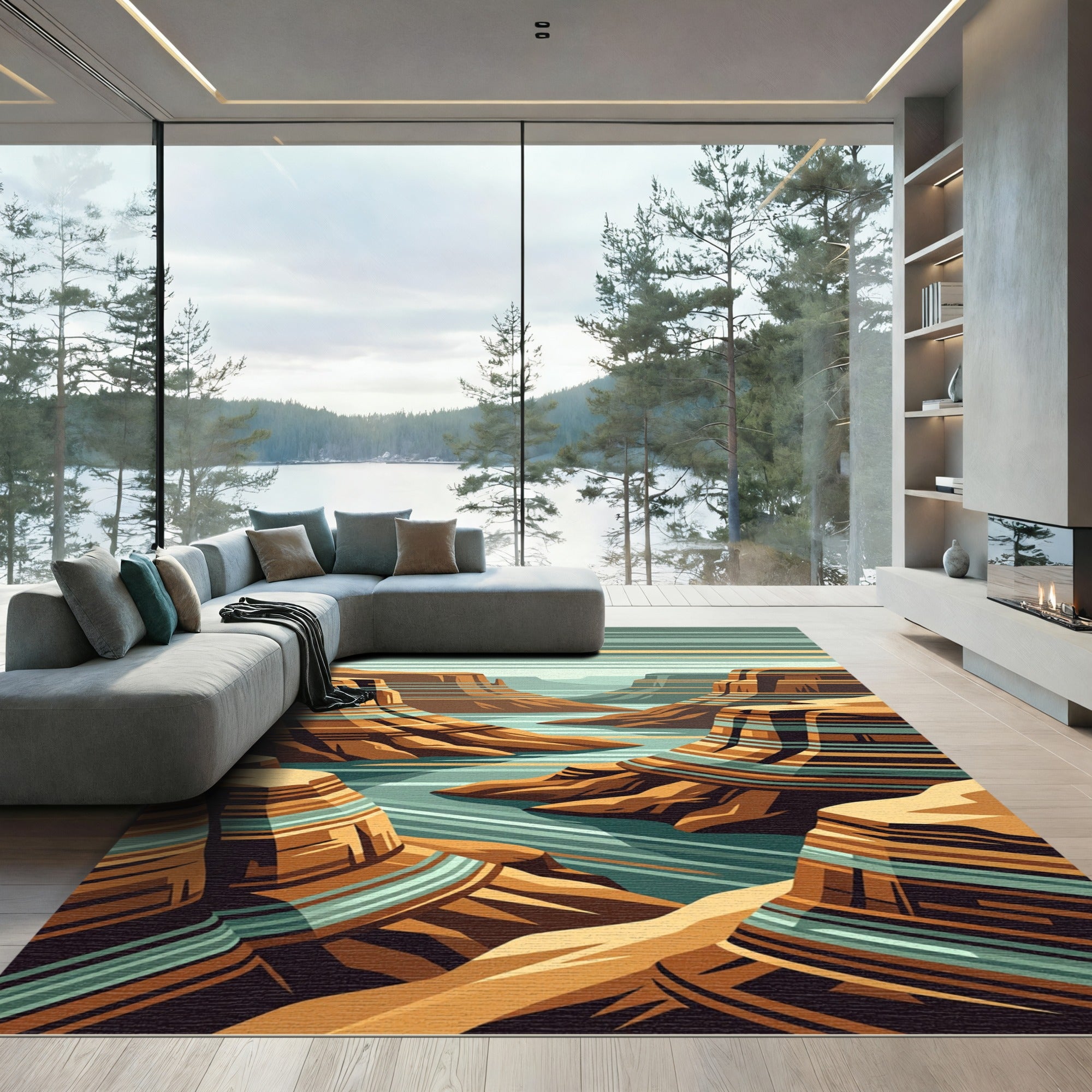 Earthy Canyon Striped Layered Landscape Rug