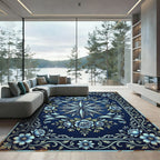 Ornate Midnight Blue Floral Compass Rug
