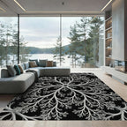 Monochrome Fractal Snowflake Floral Rug