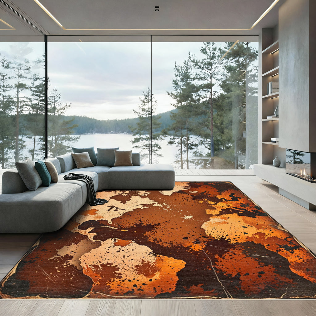 Antique Sepia World Map Abstract Earth Rug