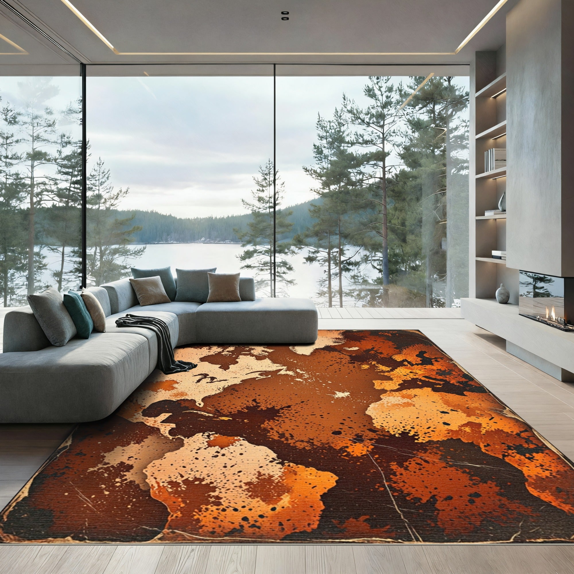 Antique Sepia World Map Abstract Earth Rug