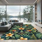 Lush Tropical Plumeria Bird of Paradise Rug