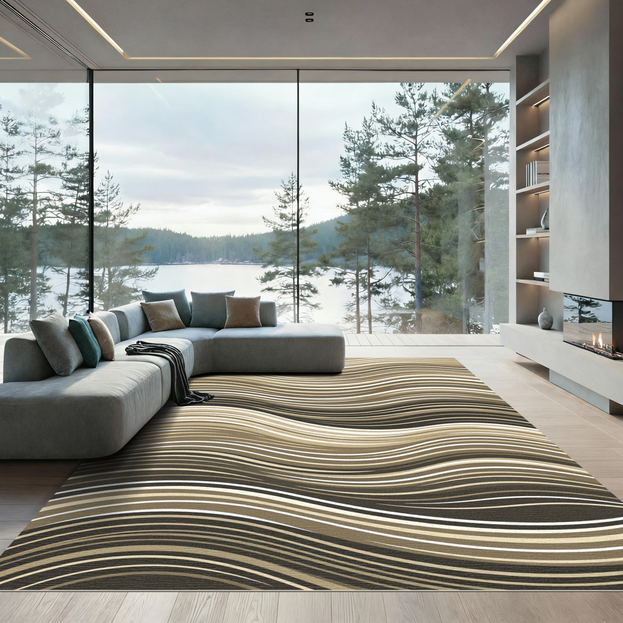 Organic Earth Tone Wavy Line Rug