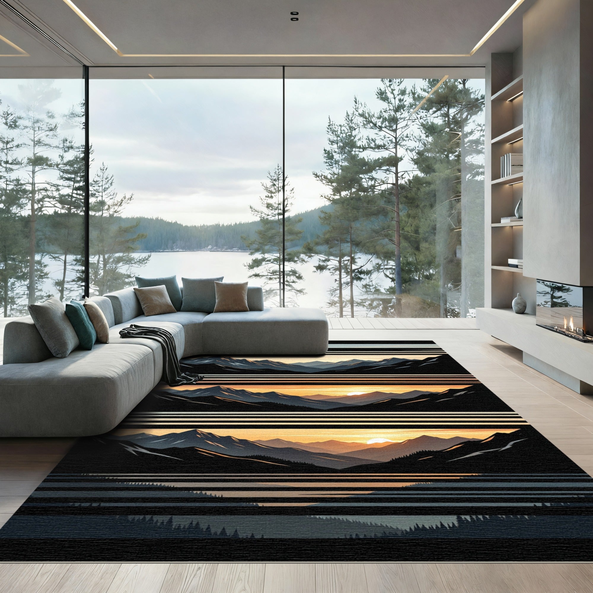 Mountain Sunset Landscape Horizon Rug