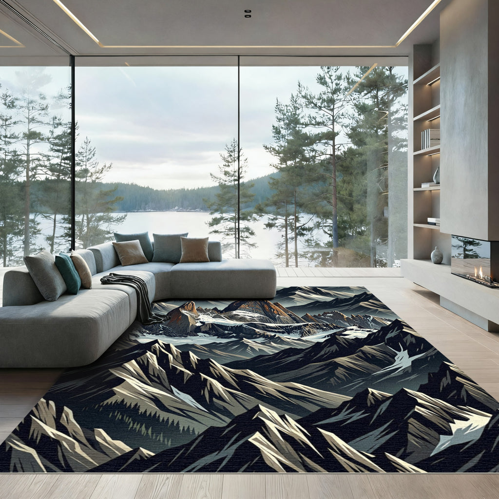 Dramatic Gray Mountain Peaks Rug