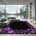 Vibrant Orchid Floral Vine Border Rug